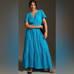 Anthropologie Somerset turquoise Maxi Dress Eyelet Edition  Size M